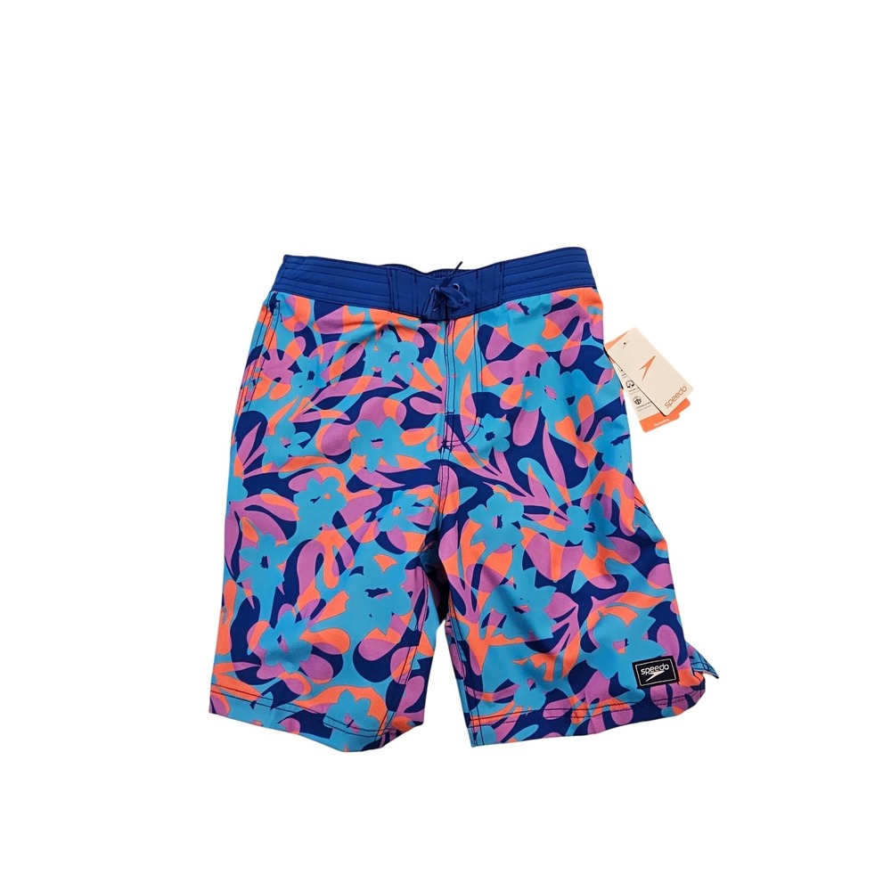 Speedo‎ Mens Recreation Swim Trunks Blue Floral 4-Way Stretch Board Shorts Small